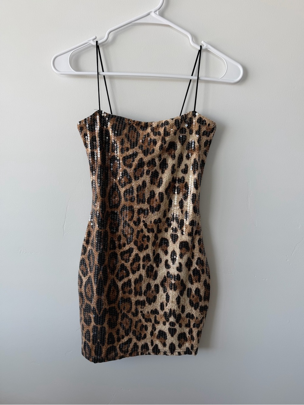 Leopard Sequin Bodycon Dress with Spaghetti Straps